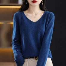 Load image into Gallery viewer, 100% Pure Cashmere Wool Sweater Women V-neck Pullover Autumn Winter Casual Elegant Knit Tops Solid Colors