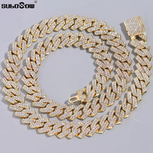 Load image into Gallery viewer, Distinguished HipHop Silver or Gold 14MM Prong Cuban Link Chain Necklace Bling Iced Out 2 Row Rhinestone Paved Miami Rhombus Cuban Necklace 8" to 24"Size Chains