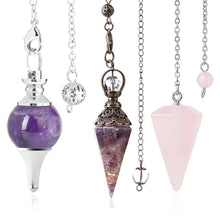 Load image into Gallery viewer, Natural Gem Stone Pendulum for Divination Healing Reading Chakra Balancing 7 Chakra Crystals Pendulum 19 Options to Choose