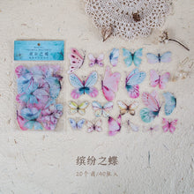 Load image into Gallery viewer, 40PCS Bag Retro Butterfly Fern Flowers Mushroom Stickers Bag Diary Sticker Scrapbooking Journal Supplies Designer Stationery Kids Pack Journaling