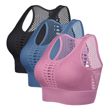 Load image into Gallery viewer, Women Unique Design Mesh Cut Out Back Breathable Sports Bras Push Up Top Underwear Sportswear Black White Red Blue