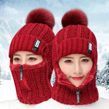 Load image into Gallery viewer, Women Wool Knitted Hat Ski Hat Windproof Winter Outdoor Scarf Collar Keep Face Warm Beanies Hat
