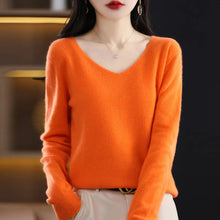 Load image into Gallery viewer, 100% Pure Cashmere Wool Sweater Women V-neck Pullover Autumn Winter Casual Elegant Knit Tops Solid Colors