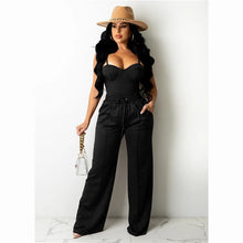 Load image into Gallery viewer, Sexy Women's Casual 2 Piece Set Sleeveless Spaghetti Strap Tops High Waist Wide Leg Pants Black Apricot Grey Pink Brown Coffee Track Suit Lady Beautiful Outfits XS - 2XL