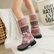 Load image into Gallery viewer, Women's Knight Boots Faux Suede Fleece Winter Fall Warm Boots Medium Heel Tall Bohemian Boots