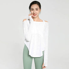 Load image into Gallery viewer, Soft Comfy Long Sleeve Shirts Cut Out Shoulder Light Weight Loose Fit Top Women Casual Fitness Wear Clothing