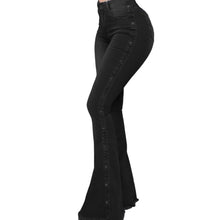 Load image into Gallery viewer, Mid Rise Stretch Flare Jeans Women Denim Pants Wide Leg Casual Style Bell Bottom 6 Color Choices in Blues Gray Blacks S-5XL
