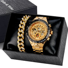 Load image into Gallery viewer, Automatic Mechanical Watch Men Luxury Brand Gift for Male with Gold Rhinestones Bracelet Fashion Mechanical Watch Men Reloj