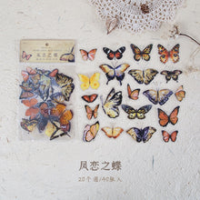 Load image into Gallery viewer, 40PCS Bag Retro Butterfly Fern Flowers Mushroom Stickers Bag Diary Sticker Scrapbooking Journal Supplies Designer Stationery Kids Pack Journaling