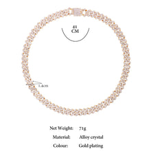 Load image into Gallery viewer, Distinguished HipHop Silver or Gold 14MM Prong Cuban Link Chain Necklace Bling Iced Out 2 Row Rhinestone Paved Miami Rhombus Cuban Necklace 8" to 24"Size Chains