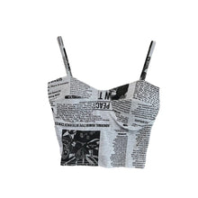 Load image into Gallery viewer, Sexy Push Up Camisole Bra Top Newspaper Print Camis Soft Sleeveless Crop Top Gray White Black Khaki