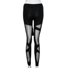 Load image into Gallery viewer, Women Sexy Black Bondage Style Hollow Out Leggings Mid Rise Waist Fitness Leggings