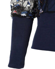 Load image into Gallery viewer, Colorful Floral Embroidery Print Black Blouse with Sheer Long Sleeves and Solid Cuff New Fashion Women's  Light Weight Summer Shirt