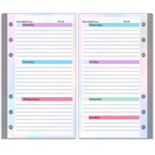 Load image into Gallery viewer, A6 Loose Leaf Notebook Refill Spiral 6 Ring Binder Inner Page Budget Page Weekly Monthly Inside Paper Stationery