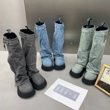 Load image into Gallery viewer, Autumn Chelsea Denim Boots Women's Flat Knee High Boots Zipper Casual  Zipper Snow Boots