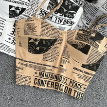 Load image into Gallery viewer, Sexy Push Up Camisole Bra Top Newspaper Print Camis Soft Sleeveless Crop Top Gray White Black Khaki