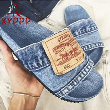 Load image into Gallery viewer, Summer 2023 Denim Levi Blue Jeans Female Shoes Non-slip Comfortable Summer Flat Slippers Woman Slides Outdoor Beach Casual Shoes Women