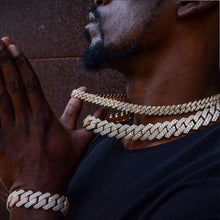 Load image into Gallery viewer, Distinguished HipHop Silver or Gold 14MM Prong Cuban Link Chain Necklace Bling Iced Out 2 Row Rhinestone Paved Miami Rhombus Cuban Necklace 8" to 24"Size Chains
