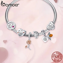 Load image into Gallery viewer, Bamoer 925 Sterling Silver Family Maternal Love Charms Baby Feet Bead Mom Heart Pendant for Bracelet or Necklace DIY luxury Charm Bracelet