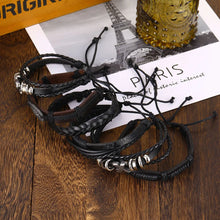 Load image into Gallery viewer, Leather Woven Viking Bracelet For Men or Women Multi Bracelet Stacked Wide Band Adjustable Skull Feather Infinity Braided Guitar Fish Tree of Life Many Options Sets