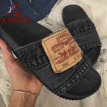 Load image into Gallery viewer, Summer 2023 Denim Levi Blue Jeans Female Shoes Non-slip Comfortable Summer Flat Slippers Woman Slides Outdoor Beach Casual Shoes Women