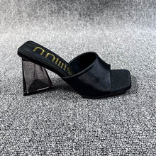 Load image into Gallery viewer, Xibeilove 20223 New Silk Green, Blue, Rose Red and Legendary Black,Women's Strange Style Transparent High Heels Slipper/Sandals Square Toe