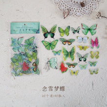 Load image into Gallery viewer, 40PCS Bag Retro Butterfly Fern Flowers Mushroom Stickers Bag Diary Sticker Scrapbooking Journal Supplies Designer Stationery Kids Pack Journaling
