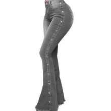 Load image into Gallery viewer, Mid Rise Stretch Flare Jeans Women Denim Pants Wide Leg Casual Style Bell Bottom 6 Color Choices in Blues Gray Blacks S-5XL