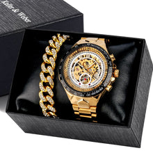 Load image into Gallery viewer, Automatic Mechanical Watch Men Luxury Brand Gift for Male with Gold Rhinestones Bracelet Fashion Mechanical Watch Men Reloj