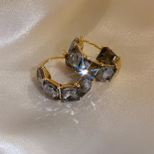 Load image into Gallery viewer, Elegant 14K Gold Plated Square Cut Gem Stones Grey Green Blue Champaign Yellow Love Crystal Earrings