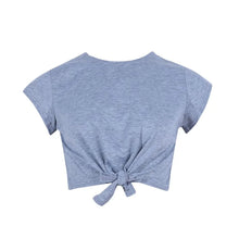 Load image into Gallery viewer, Summer Essential T- Shirt Style Knotted Tie Front Light Weight Crop Tops O Neck Short Sleeve Beige/White Black Gray