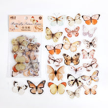 Load image into Gallery viewer, 40PCS Bag Retro Butterfly Fern Flowers Mushroom Stickers Bag Diary Sticker Scrapbooking Journal Supplies Designer Stationery Kids Pack Journaling