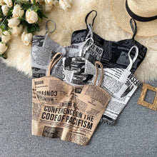 Load image into Gallery viewer, Sexy Push Up Camisole Bra Top Newspaper Print Camis Soft Sleeveless Crop Top Gray White Black Khaki