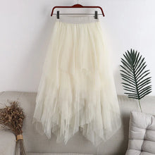 Load image into Gallery viewer, Tulle Pleated Irregular Design Long Skirt for Women Sweet Tiered Elastic High Waist Skirt 7 Beautiful Colors One Size