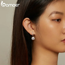 Load image into Gallery viewer, BAMOER Genuine 925 Sterling Silver and 14K Gold Plated Dazzling CZ Square Geometric Drop Earrings