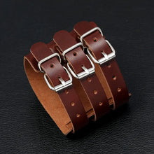 Load image into Gallery viewer, Genuine Leather Wide Cuff Bracelets with Buckle Closure Punk Vintage Three Layers Wide Black Brown Bracelets Wide Variety to Choose