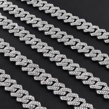 Load image into Gallery viewer, Distinguished HipHop Silver or Gold 14MM Prong Cuban Link Chain Necklace Bling Iced Out 2 Row Rhinestone Paved Miami Rhombus Cuban Necklace 8" to 24"Size Chains