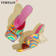 Load image into Gallery viewer, Colorful Retro Transparent Strange 8cm 3inch High Heels Woman Slippers Sandals Square Toe Mules Lady Pumps Slides Size 36-43
