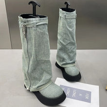 Load image into Gallery viewer, Autumn Chelsea Denim Boots Women's Flat Knee High Boots Zipper Casual  Zipper Snow Boots