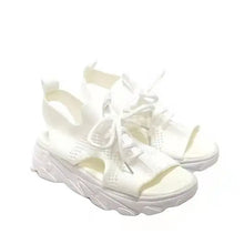Load image into Gallery viewer, Summer Sandals for Women Casual Mesh Cut Outs White Thick-Soled Lace-Up Open Toe Sandals Shoes