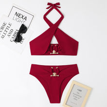 Load image into Gallery viewer, Women's High End Fashion Split Highrise Waist Bikini Cross Halter Neck Swimsuit