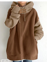 Load image into Gallery viewer, Patchwork Color Loose Fitting Hooded Long-sleeve Zipper Sweater Black and Brown Color Choice