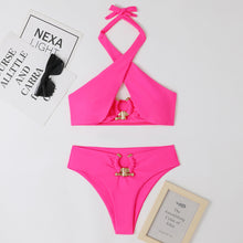 Load image into Gallery viewer, Women's High End Fashion Split Highrise Waist Bikini Cross Halter Neck Swimsuit