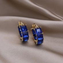 Load image into Gallery viewer, Elegant 14K Gold Plated Square Cut Gem Stones Grey Green Blue Champaign Yellow Love Crystal Earrings