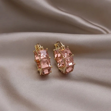Load image into Gallery viewer, Elegant 14K Gold Plated Square Cut Gem Stones Grey Green Blue Champaign Yellow Love Crystal Earrings
