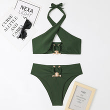 Load image into Gallery viewer, Women's High End Fashion Split Highrise Waist Bikini Cross Halter Neck Swimsuit