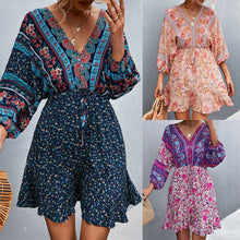 Load image into Gallery viewer, Exotic Bohemian Floral Short Dress