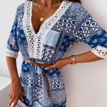 Load image into Gallery viewer, Bohemian Patchwork Shirtwaist Dress with Lace Hem