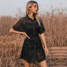 Load image into Gallery viewer, Little Black Mesh Sheer Short Sleeve Dress
