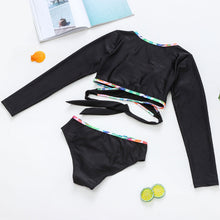 Load image into Gallery viewer, Long Sleeve Floral Cut Out Two Piece Bikini Bathing Suit